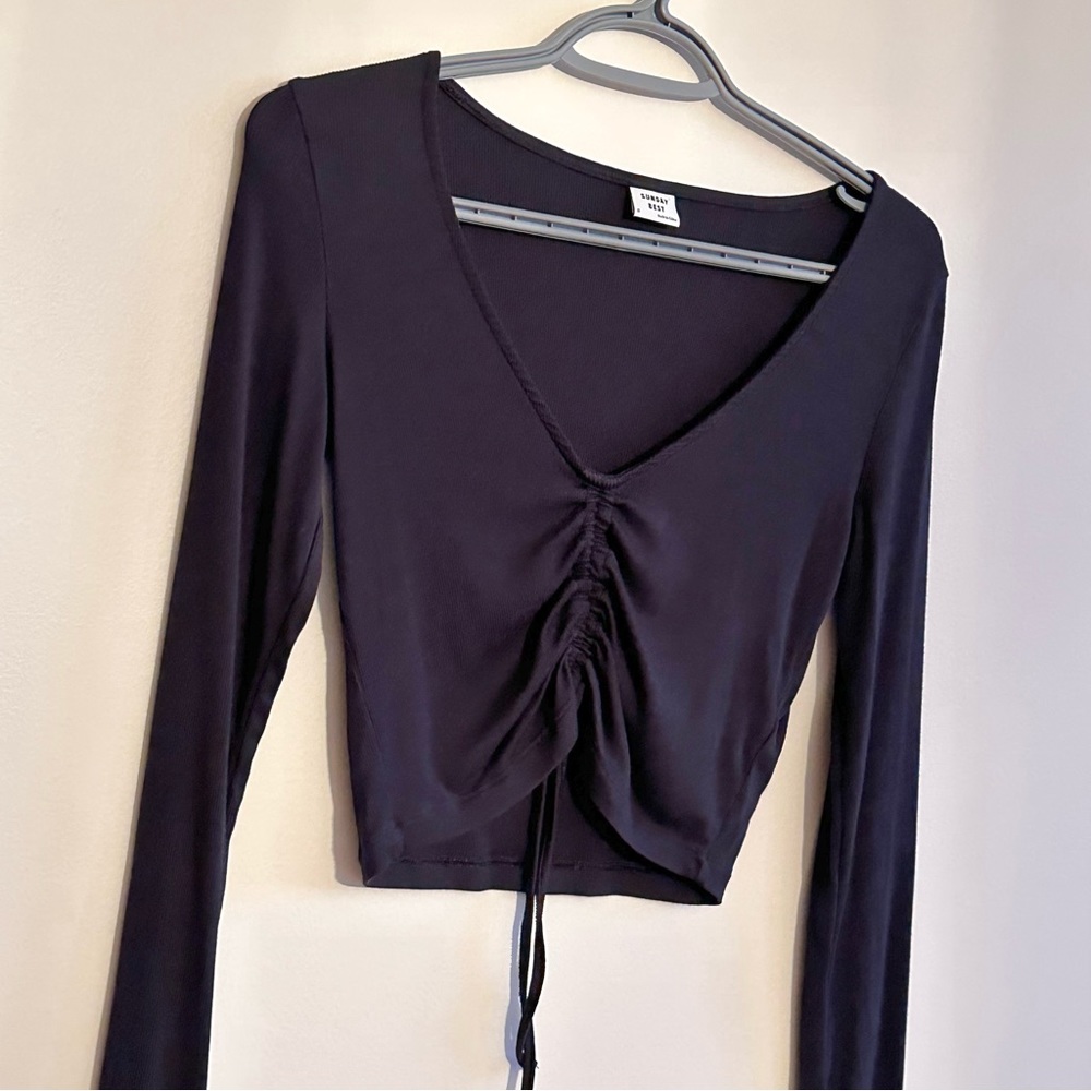 SUNDAY BEST Black ruched Long sleeve Top S